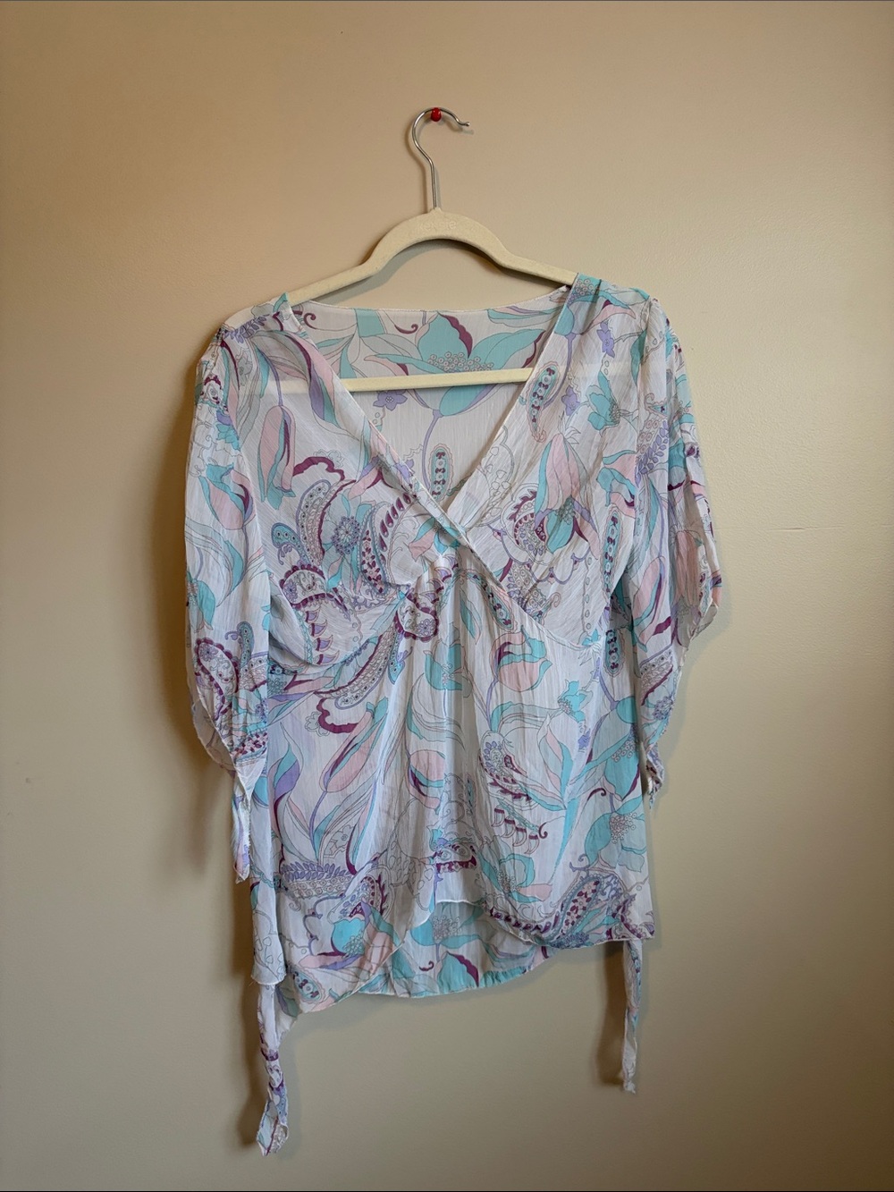 Paisley print Fairycore V-Neck Tunic in Pastel Teal & Lavender